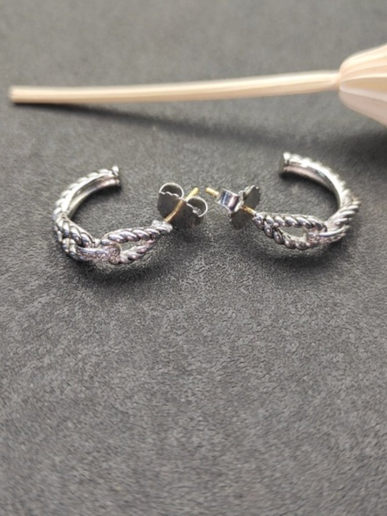 Elegant Silver Braided Hoop Earrings